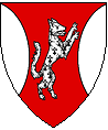 Gules, a wolf salient to sinister ermine between flaunches argent. 01/99